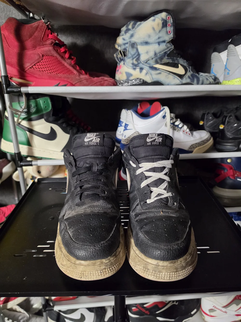 🔥 Nike Black Cream Air Force 1 Low Sneakers Men Size 10 Well Worn!